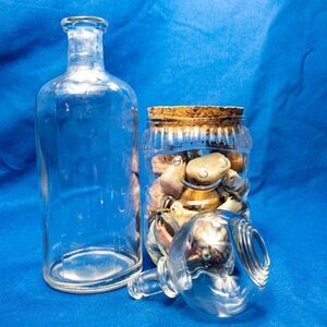 VTG Glass Bottle, Knob Stopper, & Snowman Full of Cool Rocks